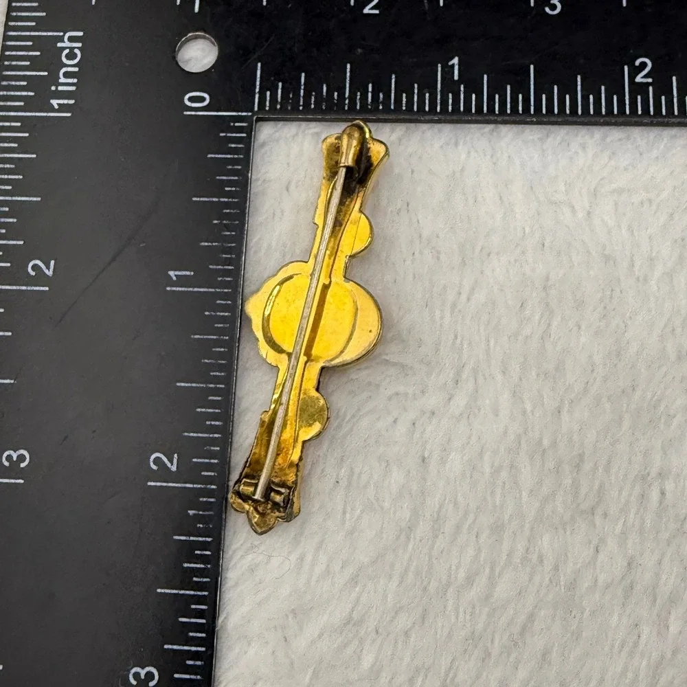 Vintage Victorian Bar Brooch Gold Tone Heraldic Crest Etched